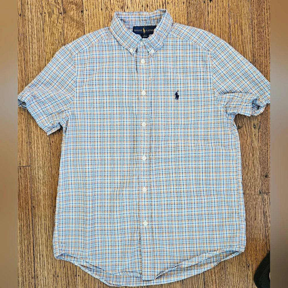 Ralph Lauren Boys Short Sleeve Plaid Button Up Size Large (14-16)
